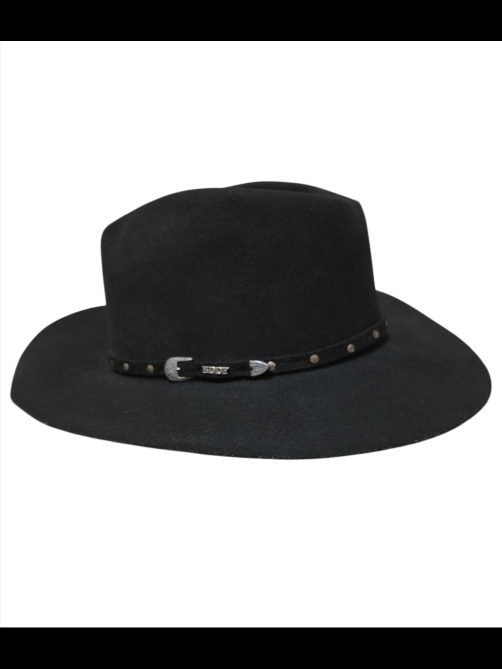 Men's Vintage Eddy Black Wool Felt Wide-Brim Hat with Studded Band Large